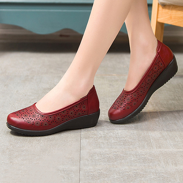 Hot-sale Hollow Out Leather Slip On Pure Color Flat Shoes For Women ...