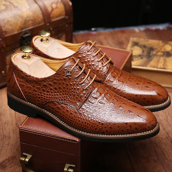 Men Alligator Pattern Pointed Formal Business Lace Up Shoes Online ...