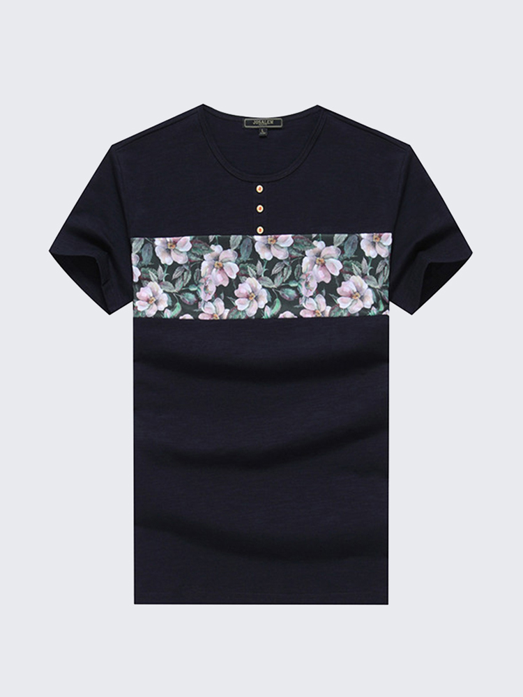 Summer Mens Cool Flower Printing T Shirts Round Neck Short Sleeved ...